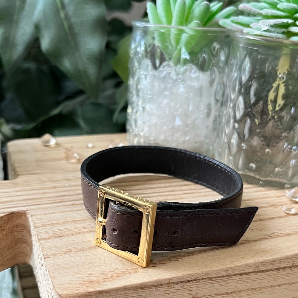 Tory Burch Dark Brown Leather Bracelet with Gold Buckle